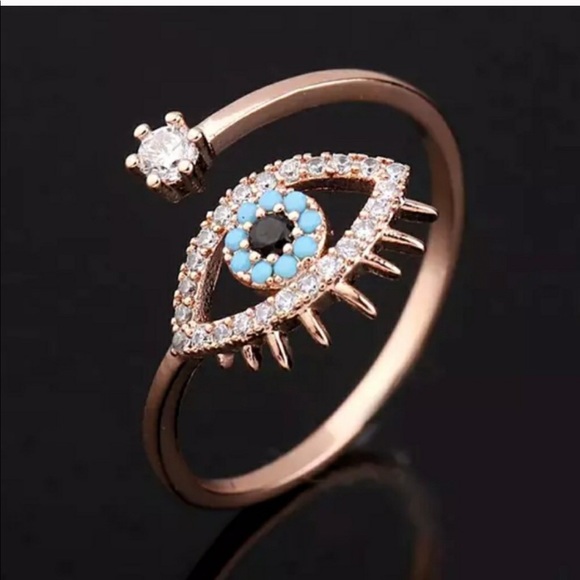New 18K Rose Gold Evil Eye Ring - Picture 2 of 6